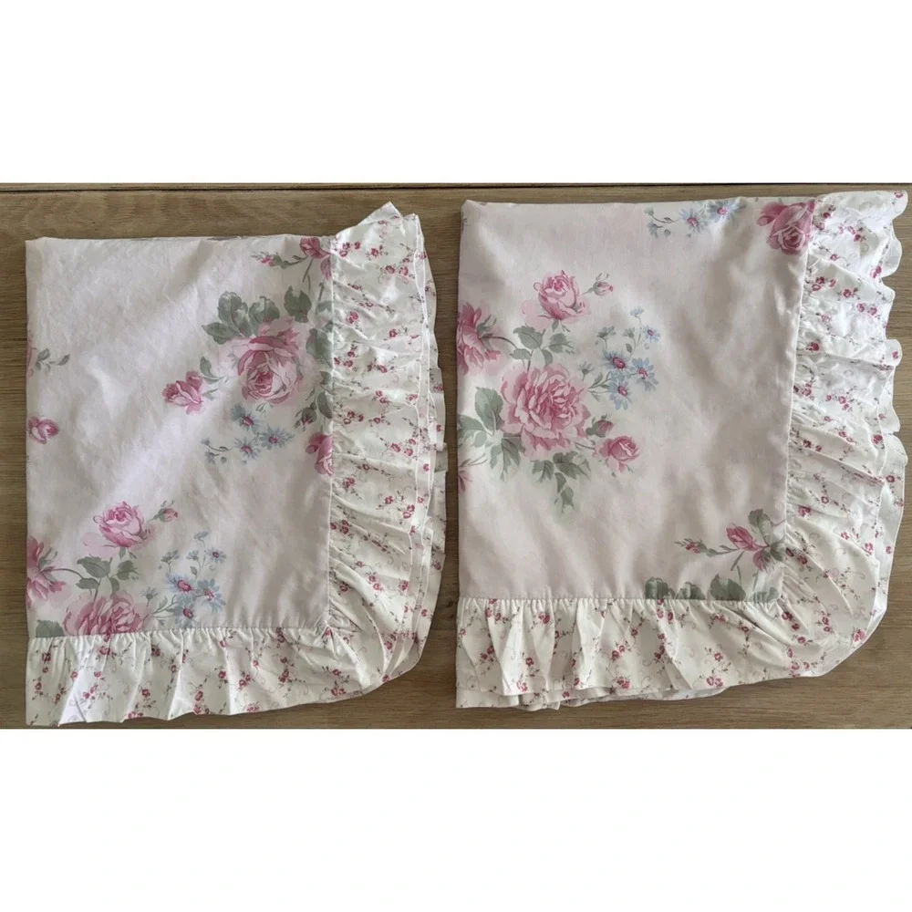 2 Simply Shabby Chic Rachel Ashwell Misty Rose Pillow Shams Standard Ruffle Pair